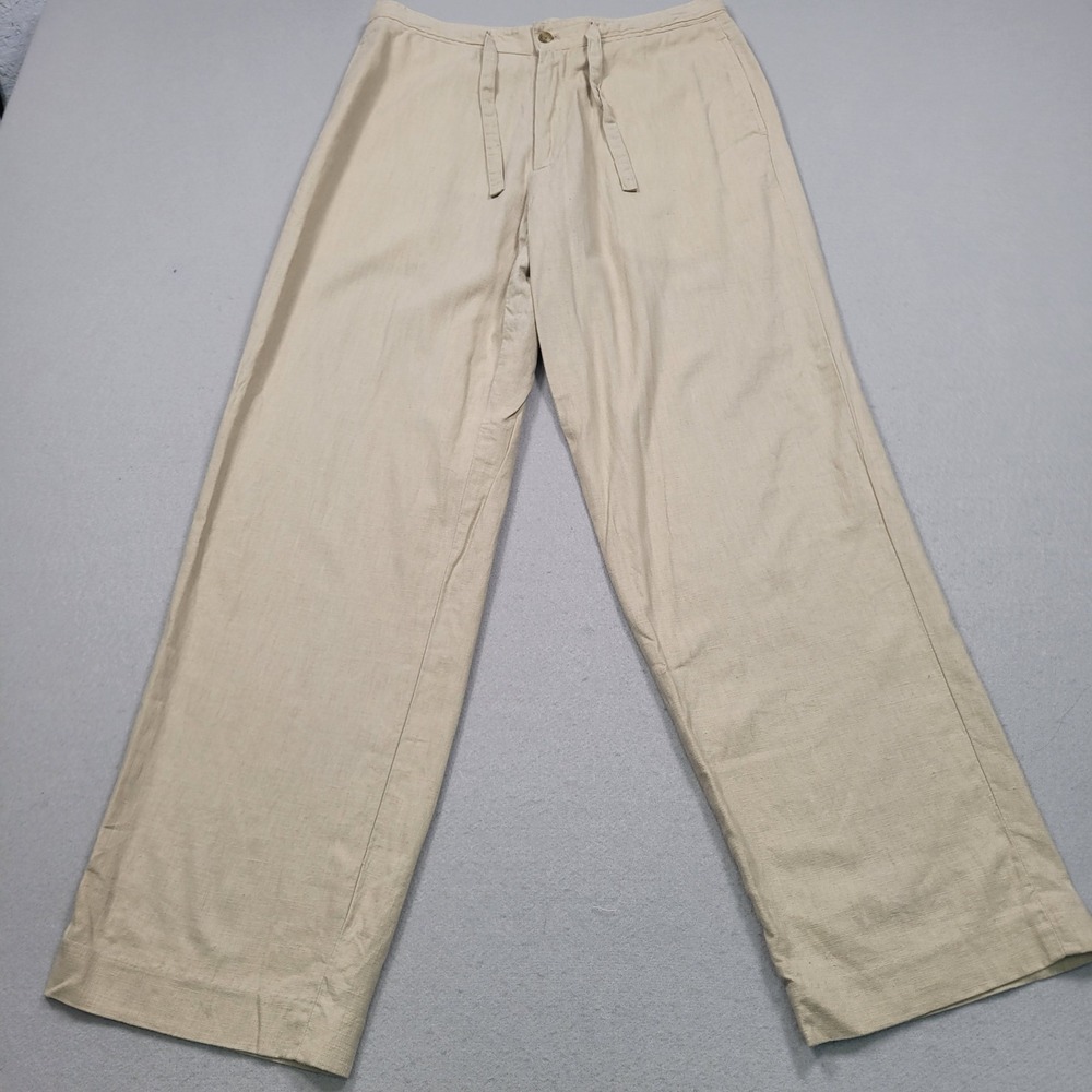Crazy Horse Liz Claiborne Tan Linen Blend Wide Leg Drawstring Pants Small